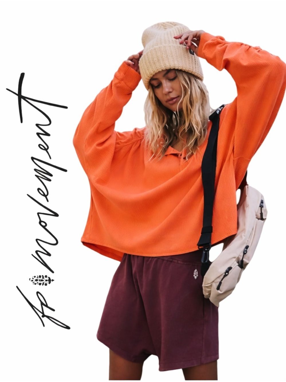 FP Movement by Free People Oversized Orange Ribbed Pullover
